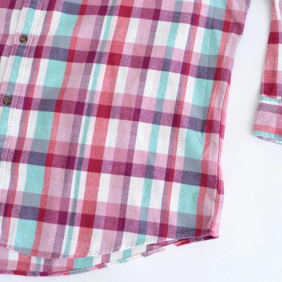 Lands' End Purple Teal Checker Pattern Button Down Traditional Fit Cotton Shirt - Picture 9 of 13